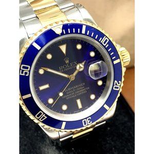 Rolex Men's Watch 16613 Submariner Automatic Blue Dial Two Tone 18k Gold Steel